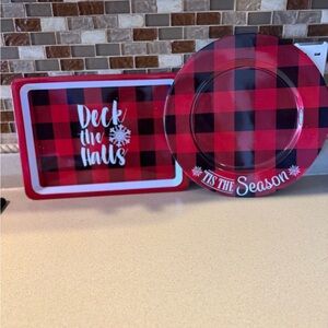 Red and Black Plaid Holiday Plates